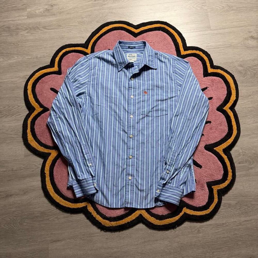 Abercrombie & Fitch Embroidered Striped Casual Button Up Shirt Size Large